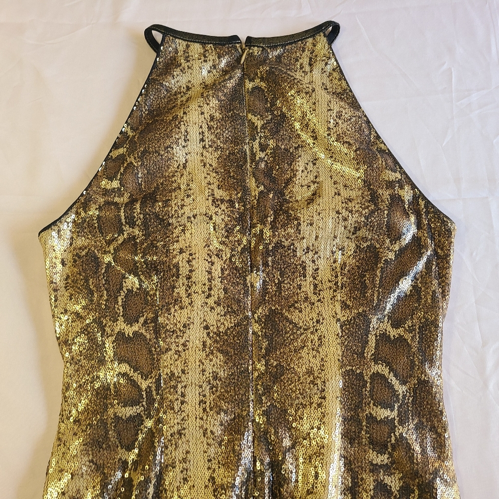 Cache Sequin Python Snake Print Halter Lined Knee… - image 5